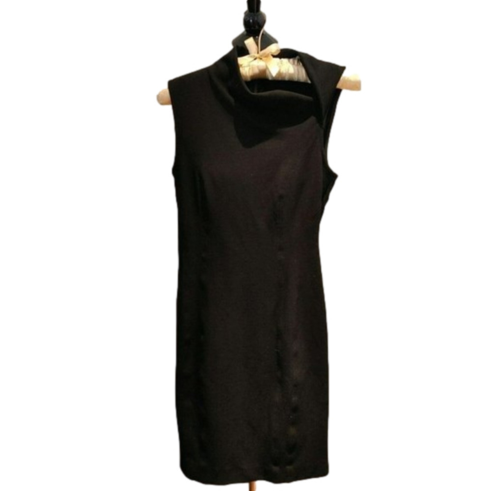 HELMUT LANG Black Mini Scuba Dress Sleeveless with Asymmetrical Neckline Size S